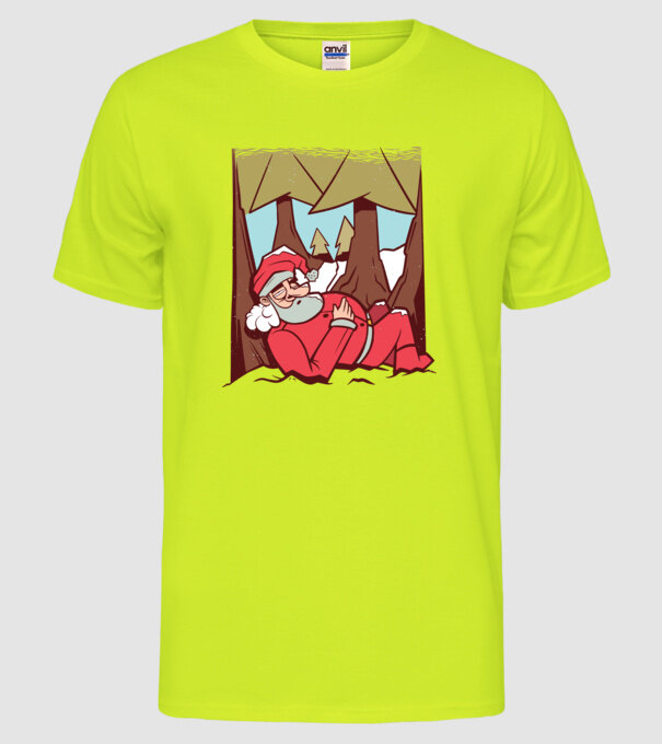 Moș Crăciun dormind model galben neon pe tricou