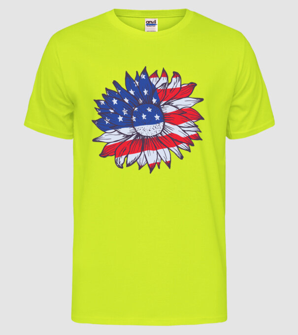 Floarea-soarelui americană Usa Sunflower model galben neon pe tricou