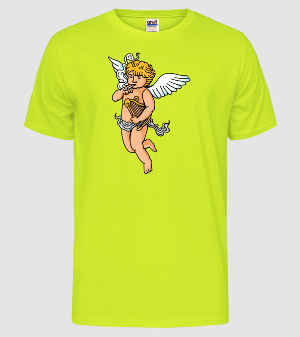 Înger cu Țigaretă model galben neon pe tricou