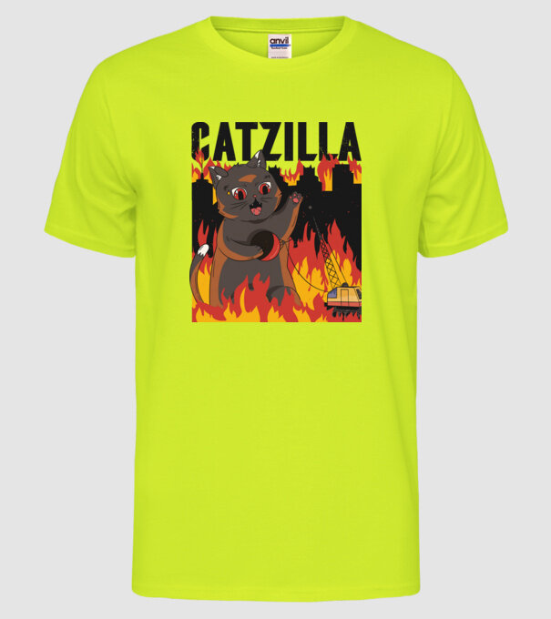Anime Catzilla model galben neon pe tricou