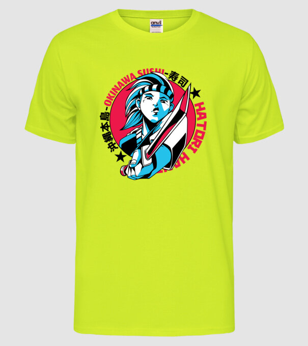 Fată Anime cu sabie model galben neon pe tricou