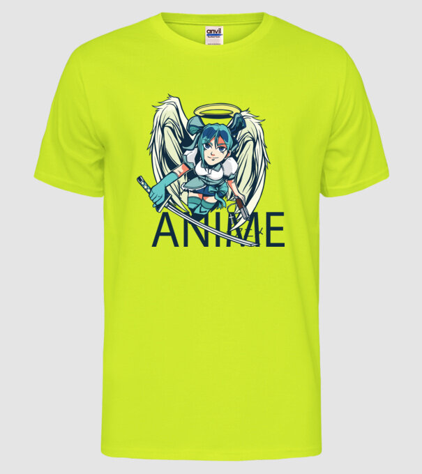 Anime fată cu sabie model galben neon pe tricou