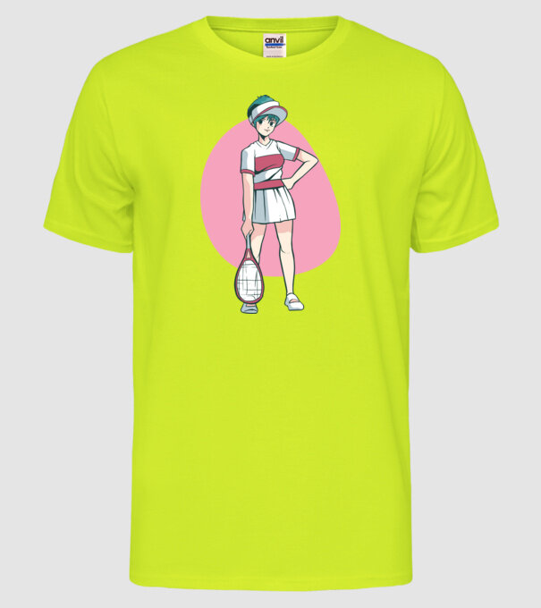 Anime Jucător de tenis fată model galben neon pe tricou