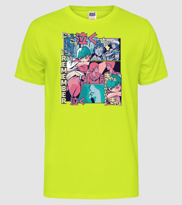 Anime Vaporwave benzi desenate model galben neon pe tricou