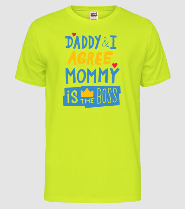 Mama e șefa model galben neon pe tricou