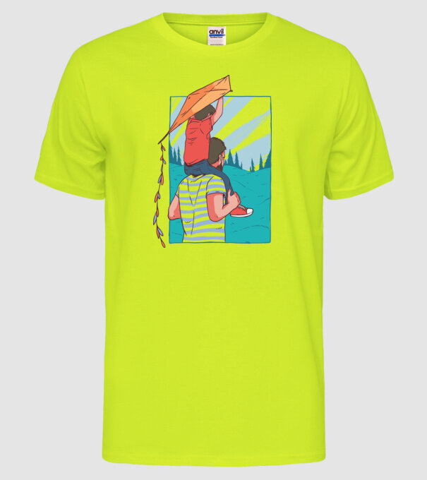 Tată-fiu înălțarea zmeului model galben neon pe tricou