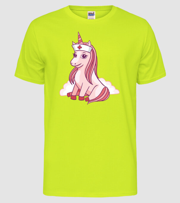 Îngrijitor unicorn model galben neon pe tricou