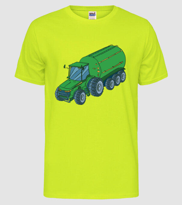 Tractor de recoltare model galben neon pe tricou
