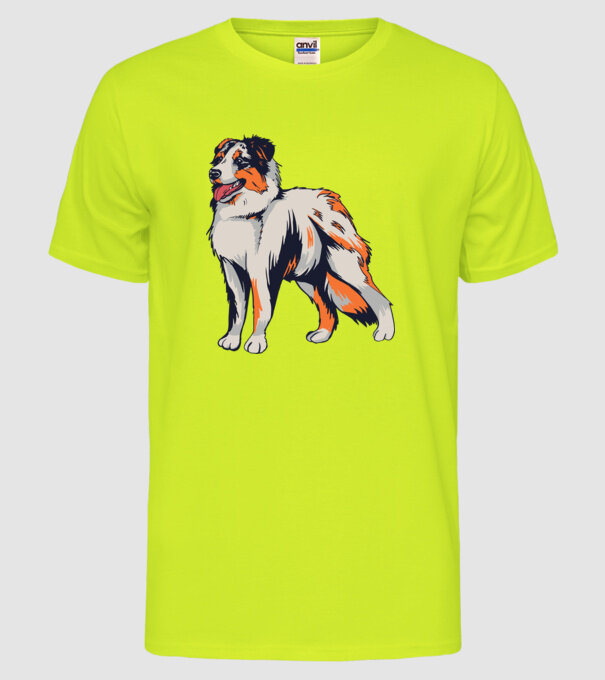 Câine ciobănesc Australian model galben neon pe tricou
