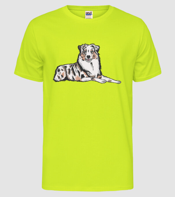 Câine ciobănesc Australian model galben neon pe tricou