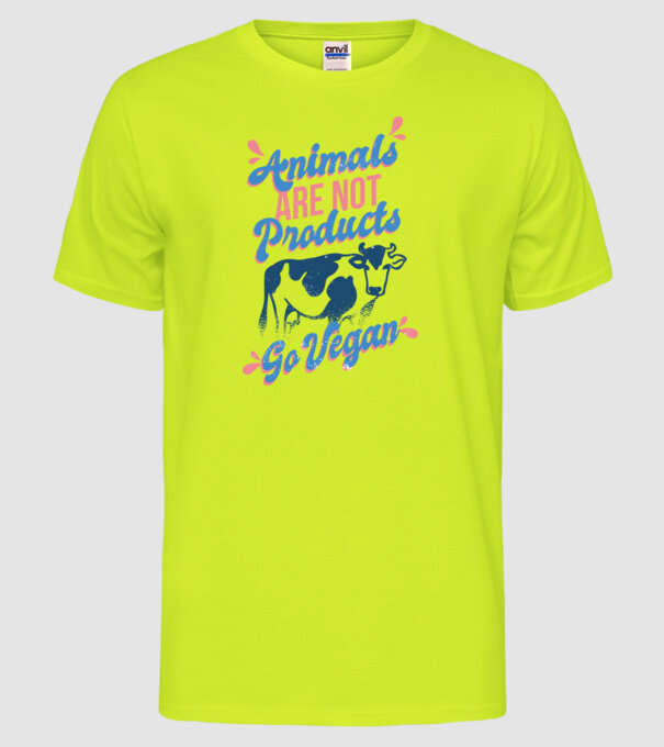 Animalele nu sunt produse, fii vegan tricou model galben neon pe tricou