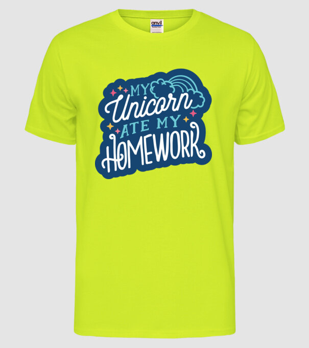 Unicornul meu mi-a mâncat tema de casă model galben neon pe tricou
