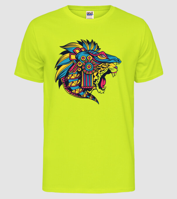 Aztec Jaguar model galben neon pe tricou