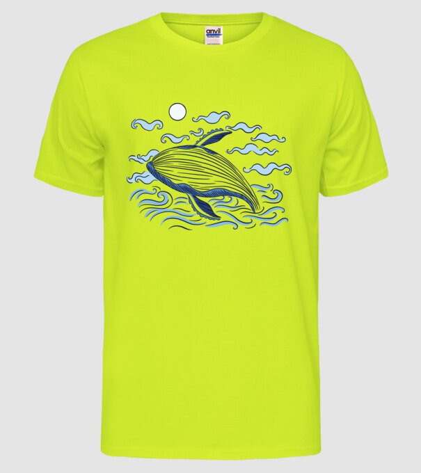Balenă model galben neon pe tricou