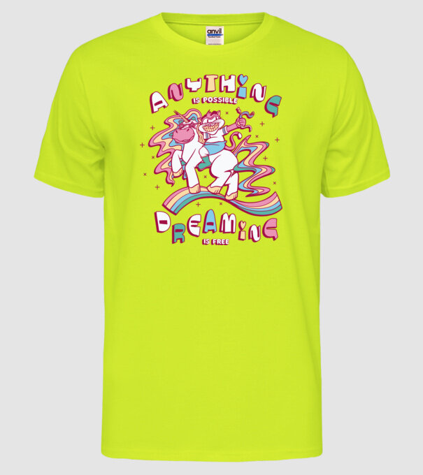 Orice este posibil Unicorn model galben neon pe tricou