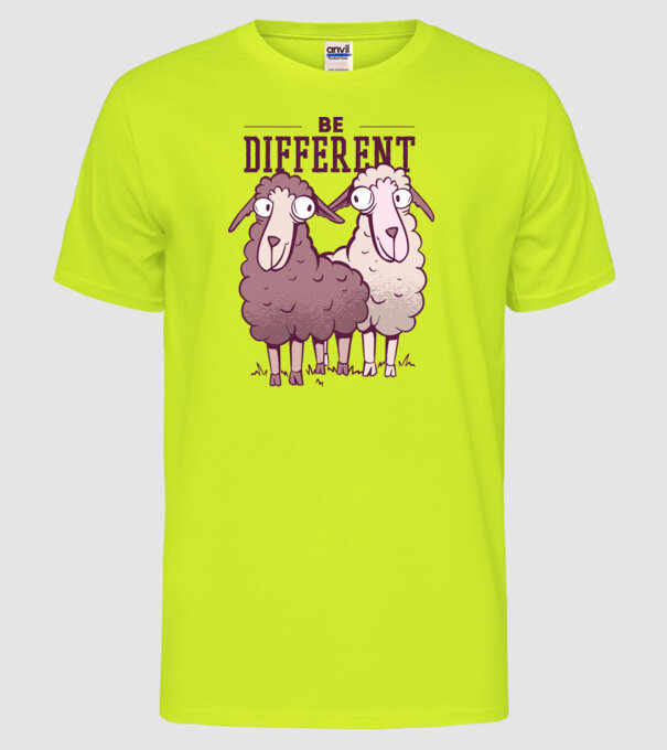 Be different - Fii diferit model galben neon pe tricou
