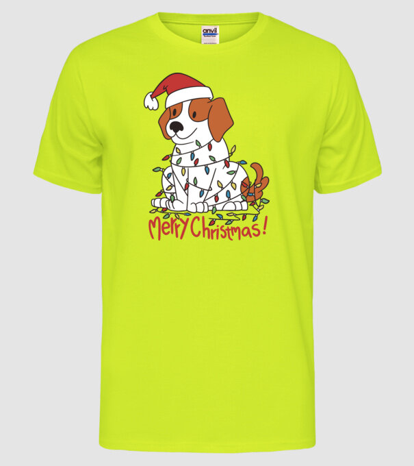 Beagle Crăciun Fericit! model galben neon pe tricou