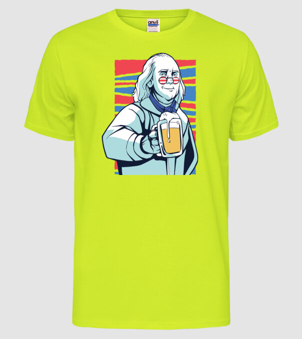 Benjamin Franklin Beer model galben neon pe tricou