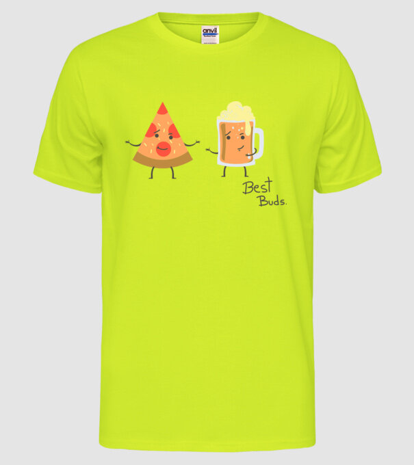 Best Buds - Pizza + Beer model galben neon pe tricou