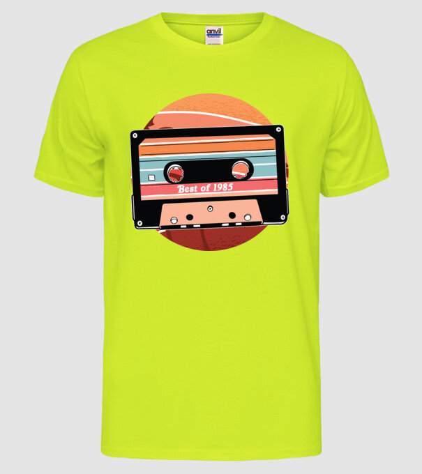Best of 1985 retro Tape Birthday model galben neon pe tricou