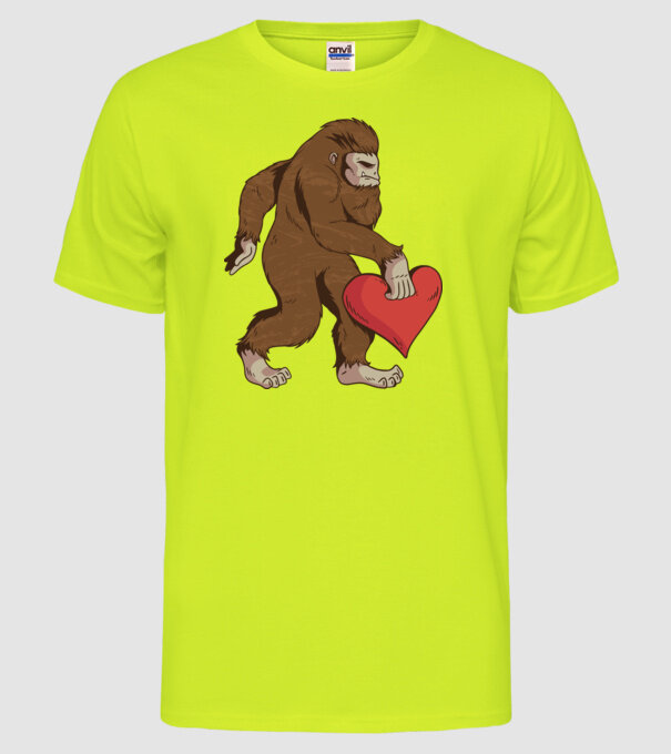 Bigfoot Yeti cu inimă model galben neon pe tricou