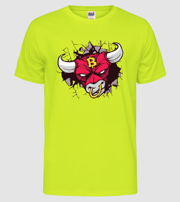 Taur Bitcoin model galben neon pe tricou