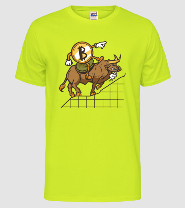 Taur Bitcoin model galben neon pe tricou