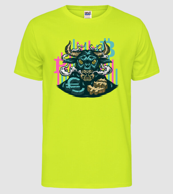 Taur Bitcoin model galben neon pe tricou