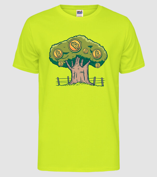 Bitcoin copac model galben neon pe tricou