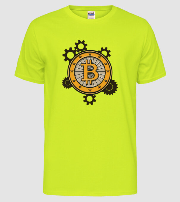Mecanică Bitcoin model galben neon pe tricou