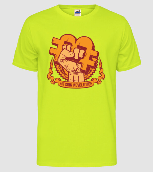 Bitcoin Revolution model galben neon pe tricou