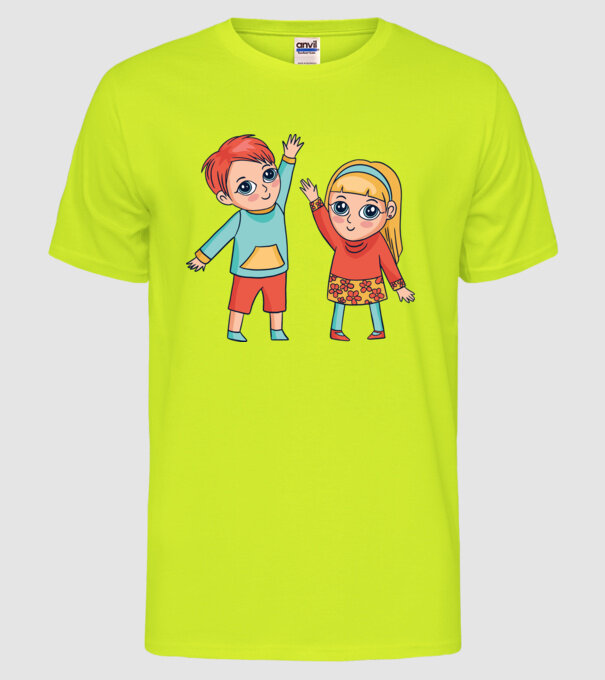 Copii fericiți model galben neon pe tricou