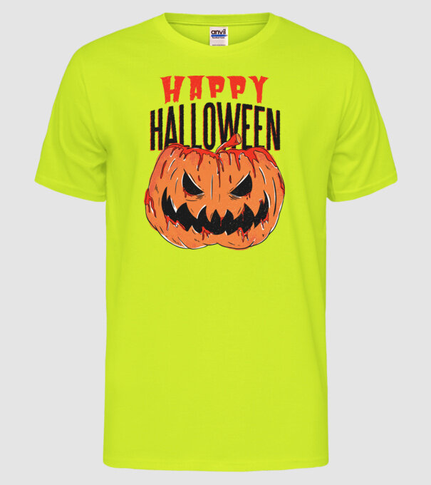 Happy Halloween Pumpkin model galben neon pe tricou