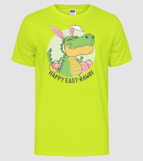 Paște Fericit tricou cu dinozaur model galben neon pe tricou