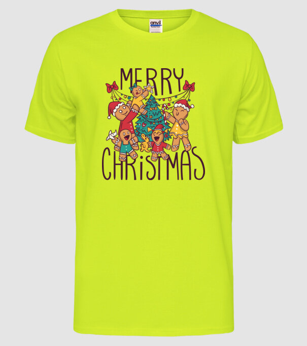 Crăciun Fericit model galben neon pe tricou
