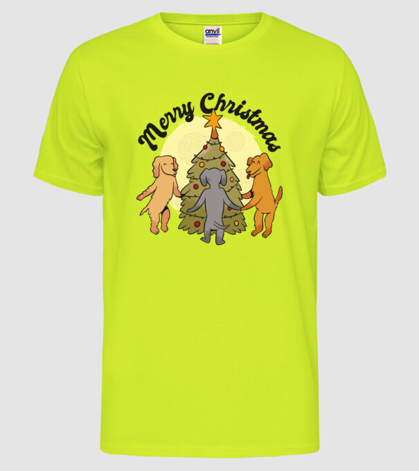 Crăciun fericit cu câine model galben neon pe tricou