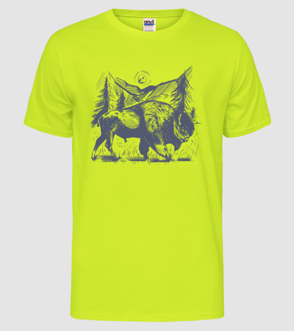 Bizon model galben neon pe tricou