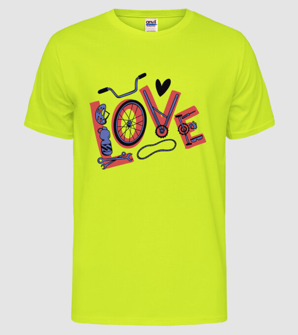 Love Bicicletă model galben neon pe tricou