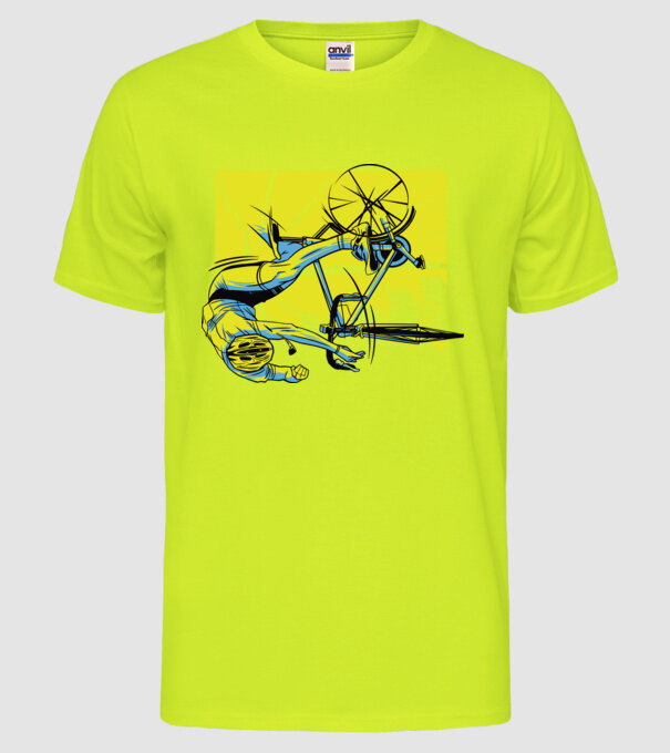 Cădere cu bicicletă model galben neon pe tricou