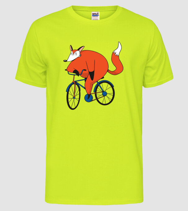Vulpe cu bicicletă model galben neon pe tricou