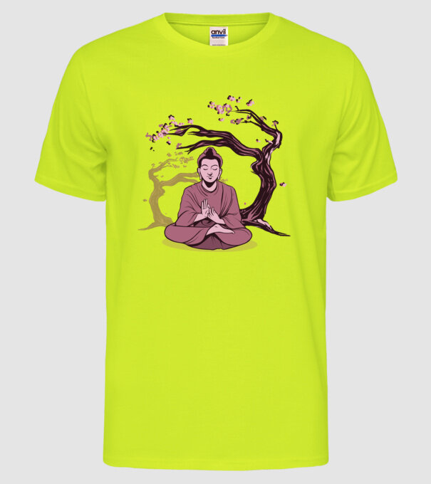 Buddha Meditație model galben neon pe tricou