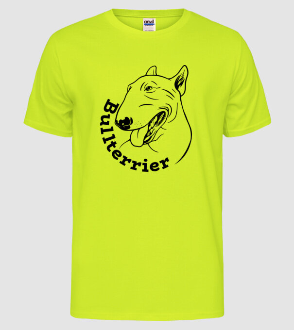 Bull Terrier model galben neon pe tricou