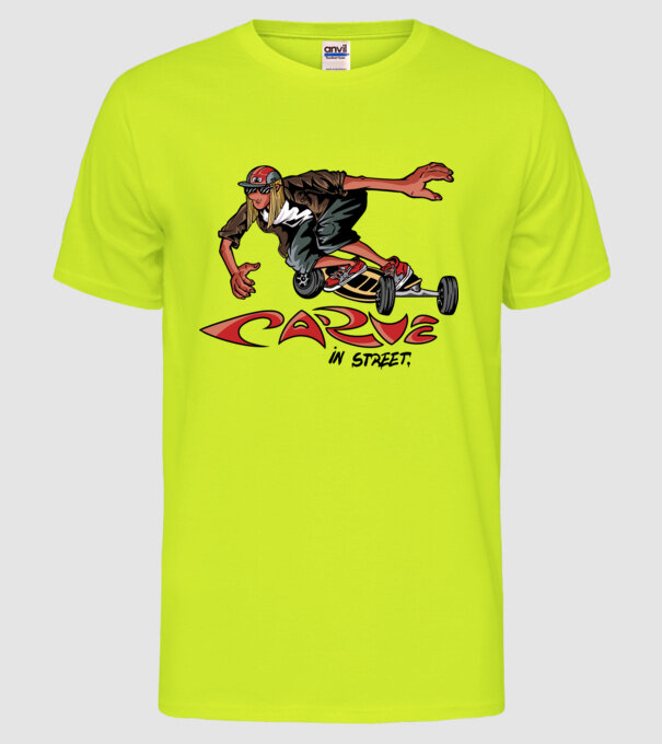 Carveboard Longboard model galben neon pe tricou