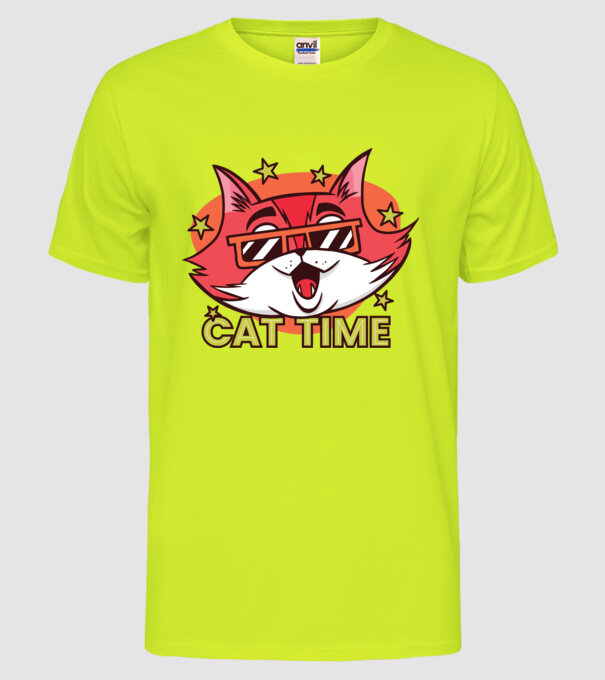 Cat Time Momentul pisicii model galben neon pe tricou