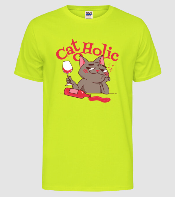 Catoholic - iubitor de pisici model galben neon pe tricou