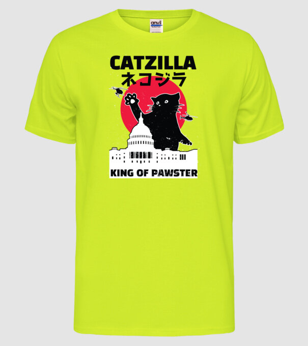 Catzilla - Pisică Godzilla model galben neon pe tricou