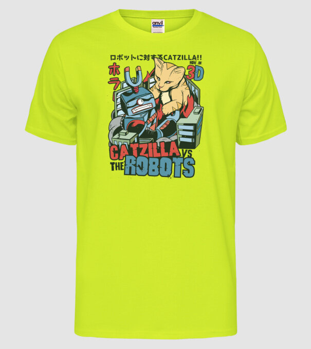 Catzilla Vs Robots model galben neon pe tricou