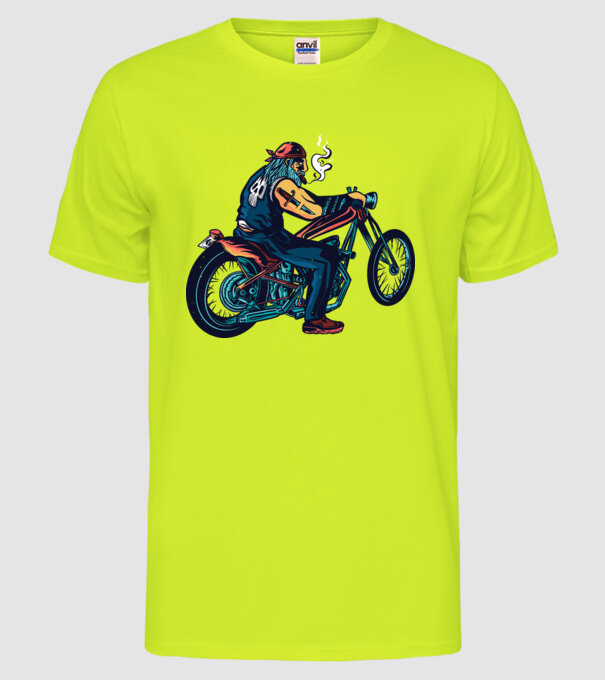 Motociclist Chopper model galben neon pe tricou
