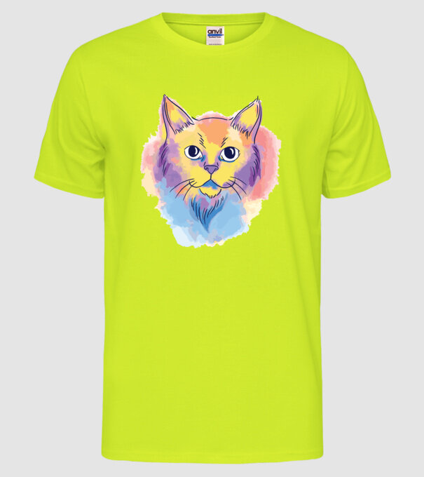 Cap pisică model galben neon pe tricou