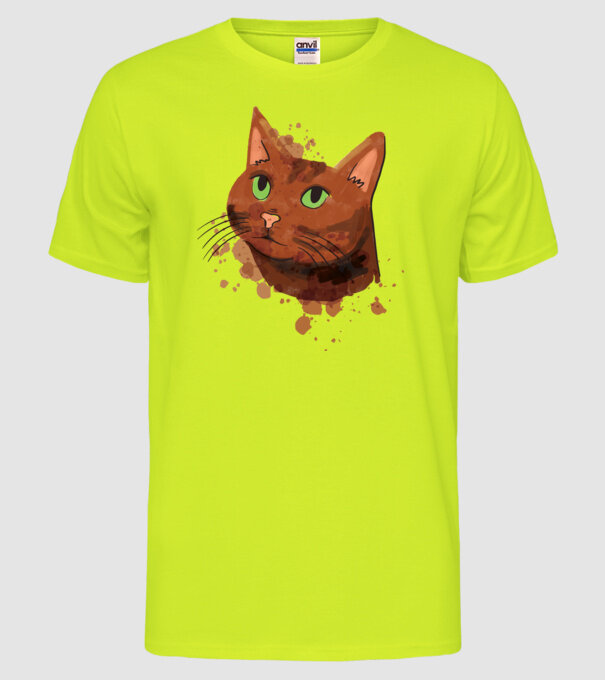 Cap pisică model galben neon pe tricou